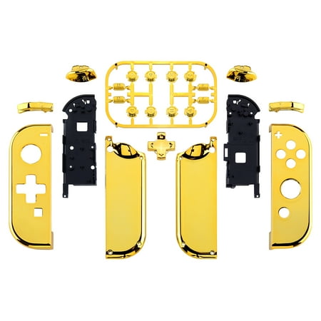 eXtremeRate Chrome Gold Replacement Housing Shell w/Full Set Buttons for Nintendo Switch/OLED Joycon