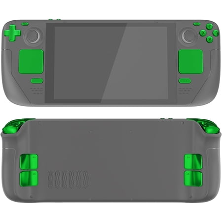 eXtremeRate Chrome Green Replacement ABXY D-pad Trackpad Bumpers Triggers Buttons w/Screwdriver Tools for Steam Deck LCD Handheld Console