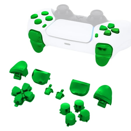 eXtremeRate Chrome Green Replacement D-pad R1 L1 R2 L2 Triggers Share Options Face Buttons for ps5 Controller BDM-010/020