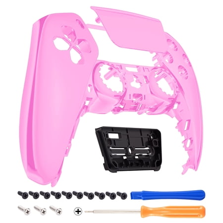 eXtremeRate Chrome Pink Glossy Touchpad Front Housing Shell Compatible with ps5 Controller, DIY Replacement Shell Custom Touch Pad Cover Faceplate Compatible with ps5 Controller