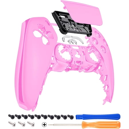 eXtremeRate Chrome Pink Glossy Touchpad Front Housing Shell Replacement Cover for ps5 Controller BDM-010/020/030/040