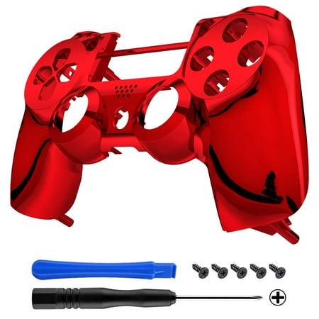 eXtremeRate Chrome Red Edition Custom Front Housing Shell Faceplate Compatible with ps4 Pro Slim Controller CUH-ZCT2 JDM-040 JDM-050 JDM-055 - Controller NOT Included