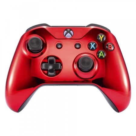 eXtremeRate Chrome Red Edition Front Housing Shell for Xbox One Wireless Controller Model 1708, Replacement Custom Faceplate Cover for Xbox One S & Xbox One X Controller - Controller NOT Included