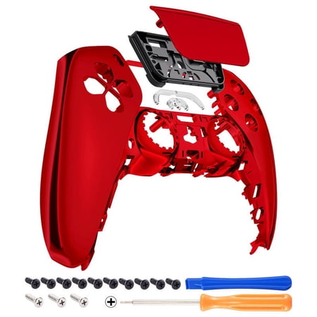 eXtremeRate Chrome Red Glossy Touchpad Front Housing Shell Replacement Cover for ps5 Controller BDM-010/020/030/040