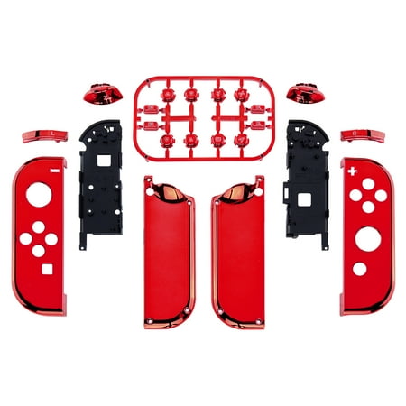 eXtremeRate Chrome Red Housing Full Buttons,Replacement Shell for Nintendo Switch & OLED Joycon