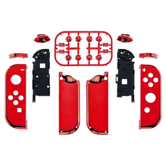 eXtremeRate Chrome Red Housing Full Buttons,Replacement Shell for Nintendo Switch & OLED Joycon