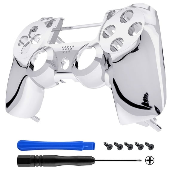 eXtremeRate Chrome Silver Edition Custom Front Housing Shell Faceplate Compatible with ps4 Pro Slim Controller CUH-ZCT2 JDM-040 JDM-050 JDM-055 - Controller NOT Included