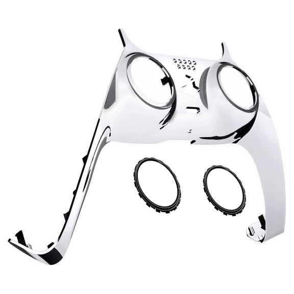 eXtremeRate Chrome Silver Glossy Decorative Trim Shell Compatible with ps5 Controller, DIY Replacement Clip Shell, Custom Plates Cover Compatible with ps5 Controller with Accent Rings