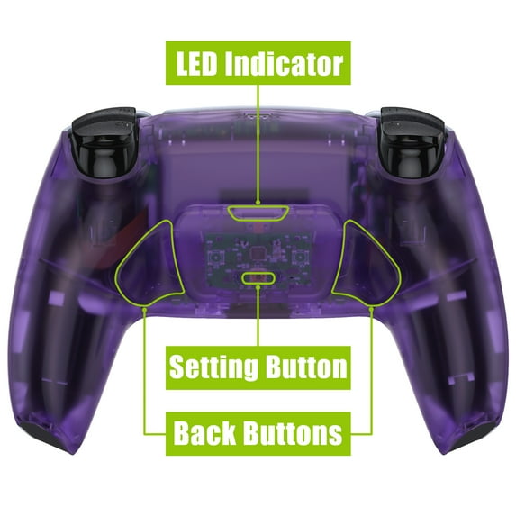 eXtremeRate Clear Atomic Purple Back Paddles Programable Rise 2.0 Remap Kit Board & Redesigned Back Shell & Back Buttons Attachment for PS5 Controller BDM-010/020