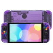 eXtremeRate Clear Atomic Purple Custom Full Set Shell for Nintendo Switch OLED, DIY Replacement Console Back Plate, NS Joycon Handheld Controller Housing with Colorful Buttons