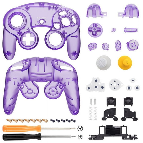 eXtremeRate Clear Atomic Purple Faceplate Backplate for Nintendo GameCube Controller, Custom DIY Replacement Housing Shell Cover with Buttons for Nintendo GameCube Controller - Controller NOT Included