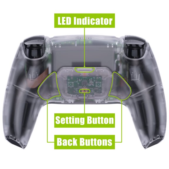 eXtremeRate Clear Back Paddles Programable Rise 2.0 Remap Kit Upgrade Board & Back Shell & Buttons Set for PS5 Controller BDM-010/020