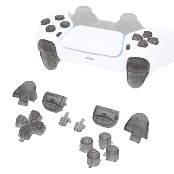 eXtremeRate Clear Black Replacement D-pad R1 L1 R2 L2 Triggers Share Options Face Buttons for ps5 Controller BDM-010/020