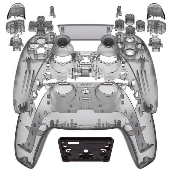 eXtremeRate Clear Black Replacement Full Set Housing w/Buttons Touchpad Cover for ps5 Controller