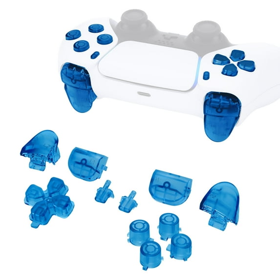 eXtremeRate Clear Blue Replacement D-pad R1 L1 R2 L2 Triggers Share Options Face Buttons for ps5 Controller BDM-010/020