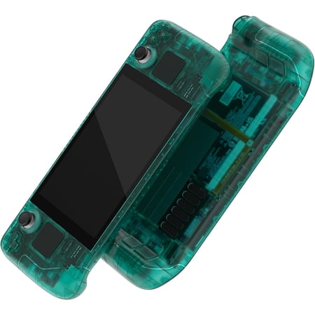 eXtremeRate Clear Emerald Green Faceplate Back Plate Replacement Housing Case Full Set Shell w/Buttons for Steam Deck LCD Console