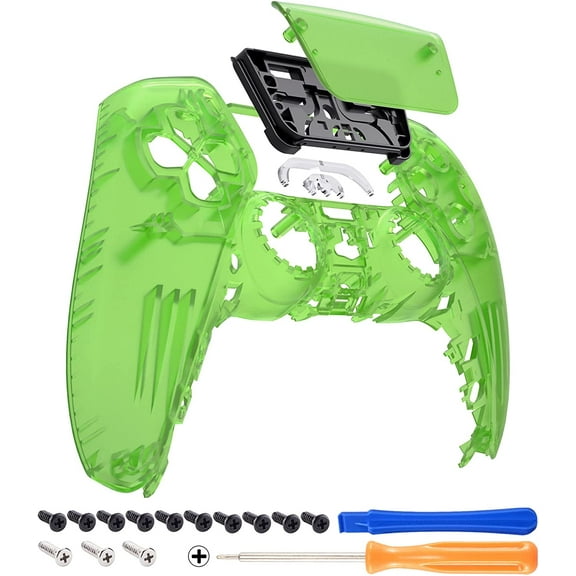 eXtremeRate Clear Green Touchpad Front Housing Shell Compatible with ps5 Controller BDM-010 BDM-020 BDM-030, DIY Replacement Shell Custom Touch Pad Cover Compatible with ps5 Controller