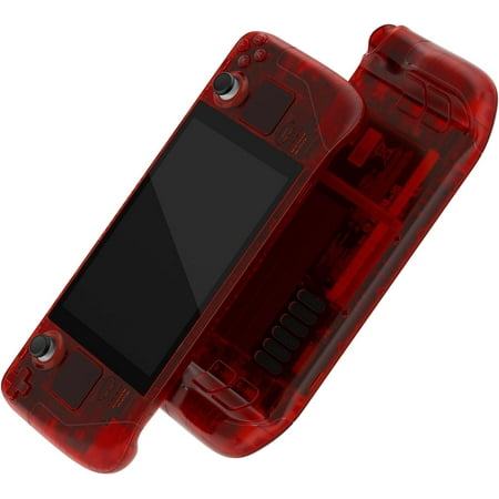 eXtremeRate Clear Red Faceplate Back Plate Replacement Housing Case Full Set Shell w/Buttons for Steam Deck LCD Console