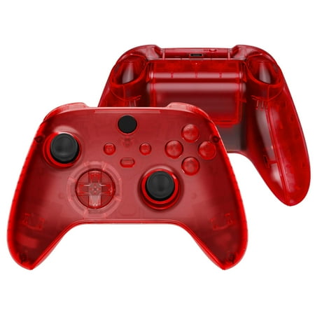 eXtremeRate Clear Red Full Set Shell Buttons Replacement Grips Cover for Xbox Core Wireless Controller