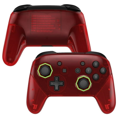 eXtremeRate Clear Red Octagonal Gated Sticks Faceplate Backplate Handles, DIY Replacement Grip Housing Shell Cover for Nintendo Switch Pro Controller - Controller NOT Included