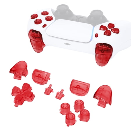 eXtremeRate Clear Red Replacement D-pad R1 L1 R2 L2 Triggers Share Options Face Buttons for ps5 Controller BDM-010/020