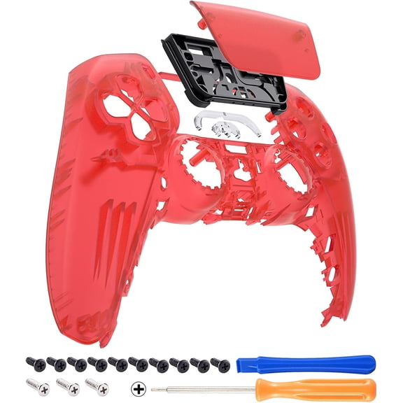 eXtremeRate Clear Red Touchpad Front Housing Shell Compatible with ps5 Controller BDM-010 BDM-020 BDM-030, DIY Replacement Shell Custom Touch Pad Cover Compatible with ps5 Controller