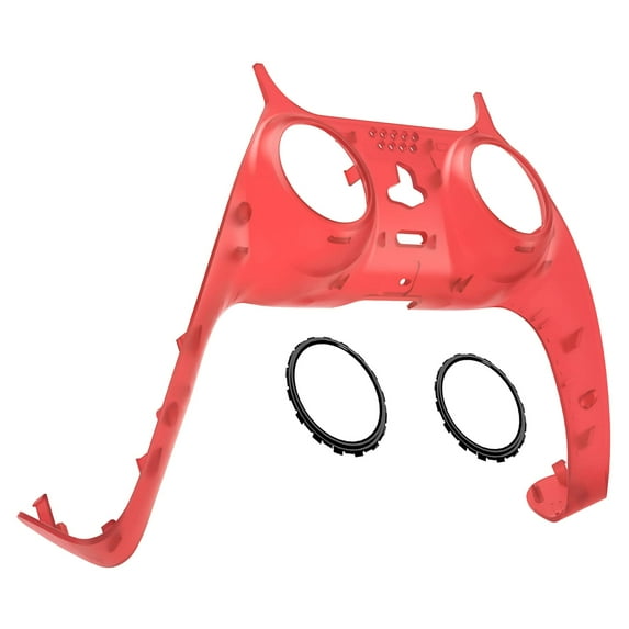 eXtremeRate Clear Red Trim Shell w/Accent Rings Replacement Clip Cover for ps5 Controller BDM-010/020/030/040