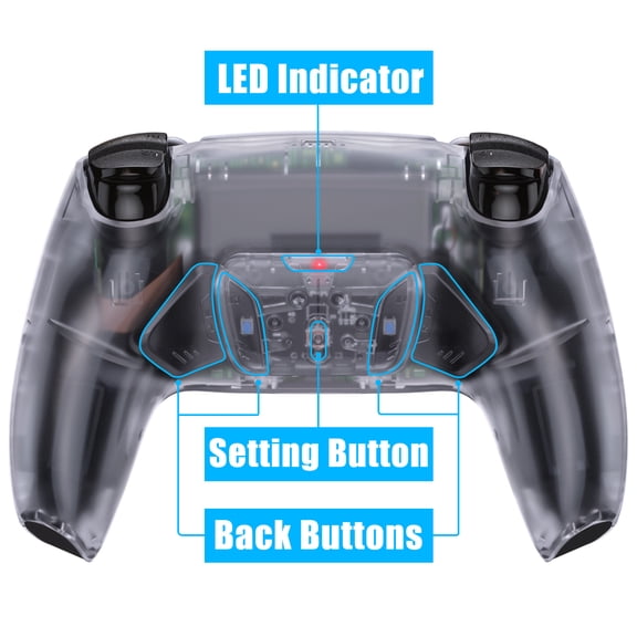 eXtremeRate Clear Rise 2.0 Remap Kit Black Rubberized Grip White Back Shell Upgrade Board Back Shell Buttons for PS5 Controller BDM-010/020