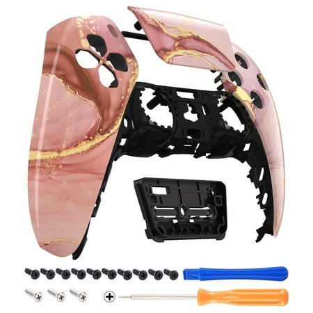 eXtremeRate Cosmic Pink Gold Marble Touchpad Front Housing Shell Compatible with ps5 Controller, DIY Replacement Shell Custom Touch Pad Cover Faceplate Compatible with ps5 Controller