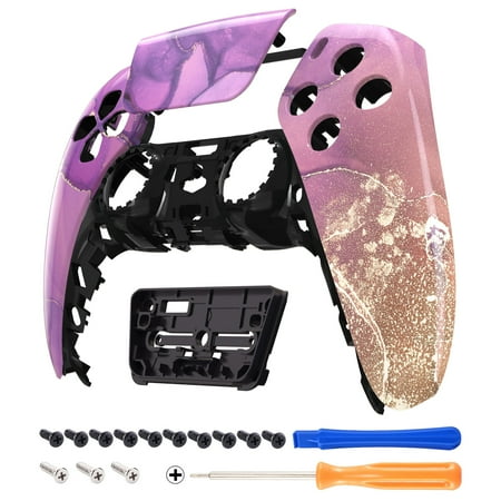 eXtremeRate Cosmic Purple Gold Marble Touchpad Front Housing Shell Compatible with ps5 Controller, DIY Replacement Shell Custom Touch Pad Cover Faceplate Compatible with ps5 Controller