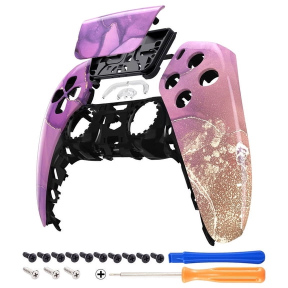 eXtremeRate Cosmic Purple Gold Marble Touchpad Front Housing Shell Replacement Cover for PS5 Controller BDM-010/020/030/040