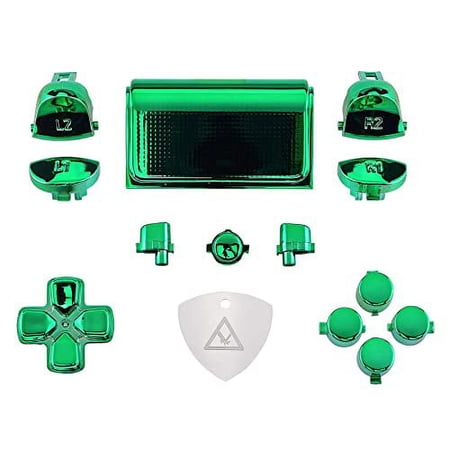 eXtremeRate Custom D-pad R1 L1 R2 L2 Triggers Touchpad Action Home Share Options Buttons for ps4 Controller, Chrome Green Full Set Buttons Repair Kits for ps4 Slim Pro CUH-ZCT2 Controller