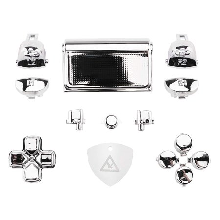 eXtremeRate Custom D-pad R1 L1 R2 L2 Triggers Touchpad Action Home Share Options Buttons for ps4 Controller, Chrome Silver Full Set Buttons Repair Kit for ps4 Slim Pro CUH-ZCT2 Controller
