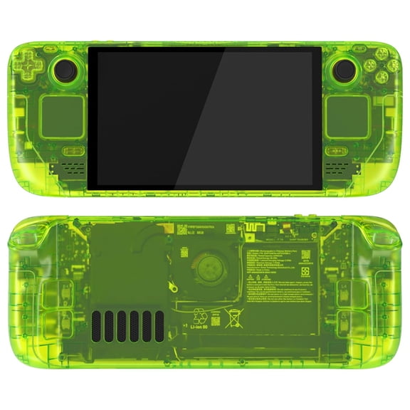 eXtremeRate Custom DIY Replacement Full Set Housing Shell with Buttons for Steam Deck OLED Handheld Console - Clear Lime Green