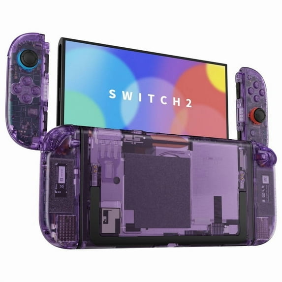 eXtremeRate Custom Full Set Rear Back Plate Controller Housing with Buttons for Switch 2 - Deluxe Version - Clear Atomic Purple