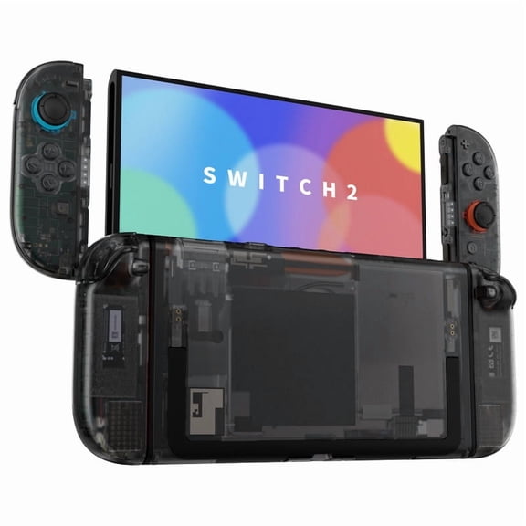 eXtremeRate Custom Full Set Rear Back Plate Controller Housing with Buttons for Switch 2 - Deluxe Version - Clear Slate Black