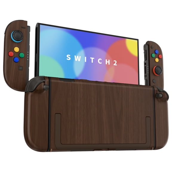 eXtremeRate Custom Full Set Rear Back Plate Controller Housing with Buttons for Switch 2 - Deluxe Version - Wood Grain