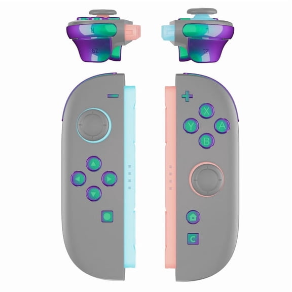 eXtremeRate DIY Button Set for Nintendo Switch 3 Joy-Con - Full ABXY, D-Pad & Trigger Keys - Chameleon Green Purple