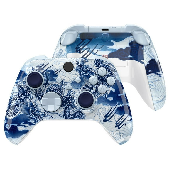 eXtremeRate DIY Full Set Shell Buttons for Nintendo Switch OLED, Replacement Console Back Plate & Kickstand Custom Case Housing for Switch OLED JoyCon - Glitter Gradient Translucent Bluebell & Blue