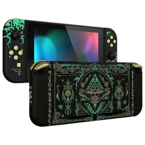 eXtremeRate DIY Replacement Shell Buttons for Nintendo Switch, Back Plate for Switch Console, Housing with Full Set Buttons for Joycon Handheld Controller - Glow in Dark - Totem of Kingdom Black