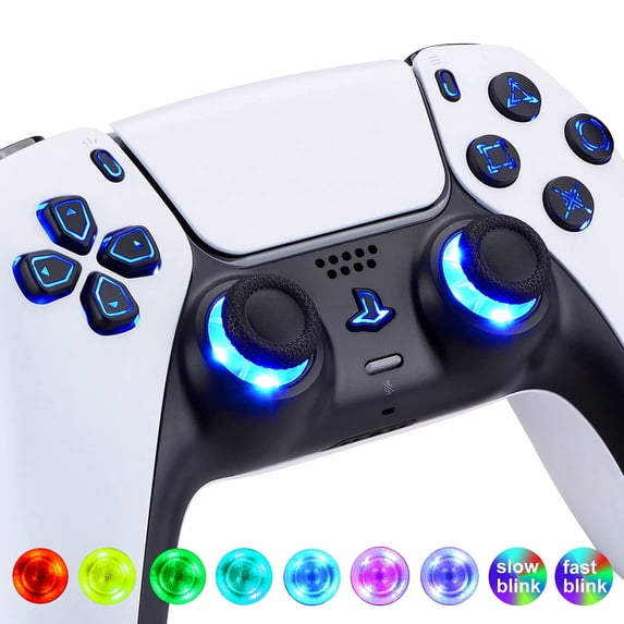 eXtremeRate Multi-Colors Luminated D-pad Thumbstick Option Face Buttons Black Classical Symbols Buttons LED Kit for PS5 Controller