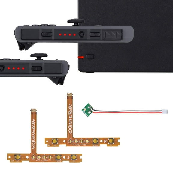 eXtremeRate Firefly LED Tuning Kit for Nintendo Switch Joycons Dock NS Joycon SL SR Buttons Ribbon Flex Cable Indicate Power LED - Red (Joycons Dock NOT Included)