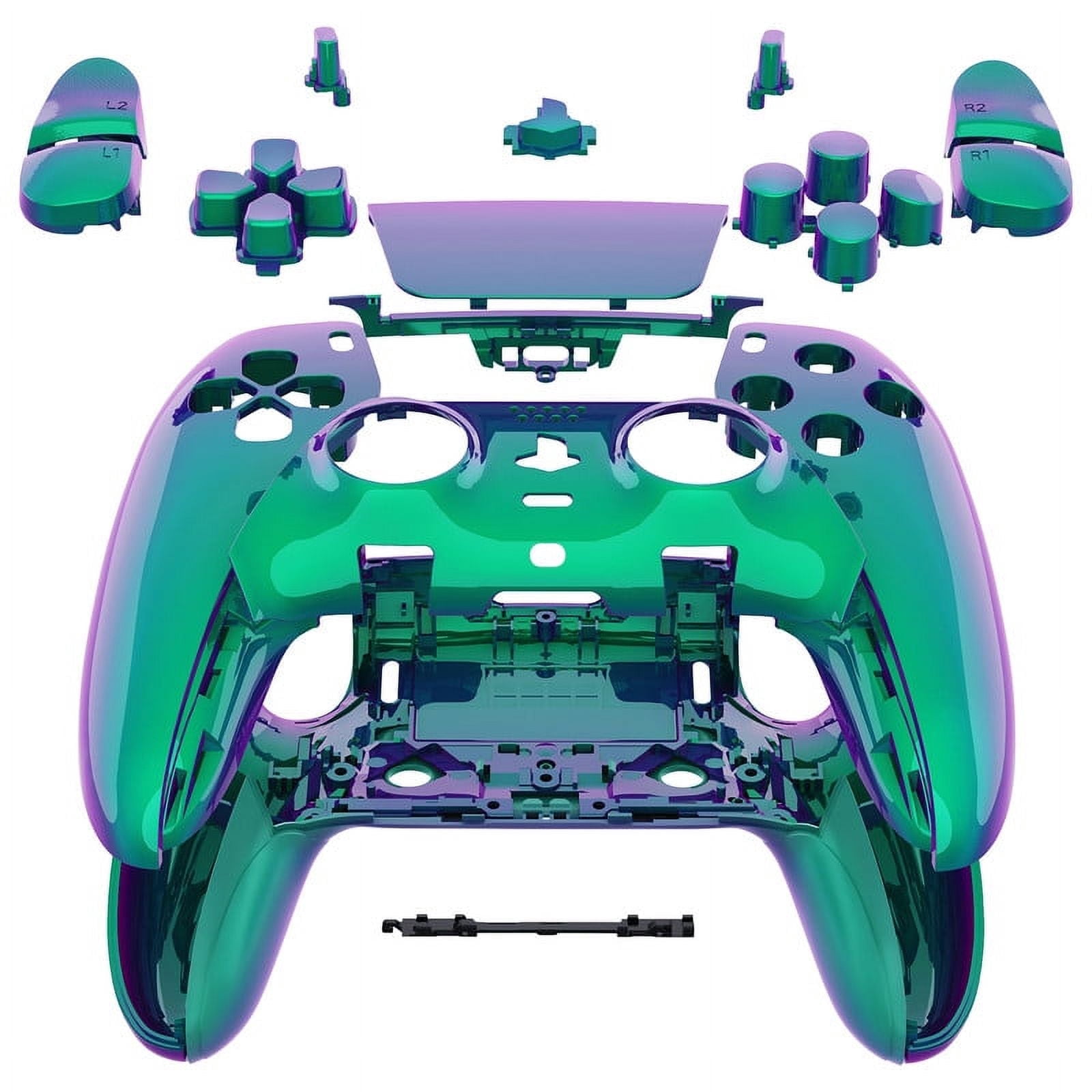 eXtremeRate Full Set Housing Shell Buttons Touchpad Compatible with ps5 Edge Controller, Chameleon Green Purple Replacement Decorative Trim Shell Front Back Plates Compatible with ps5 Edge Controller