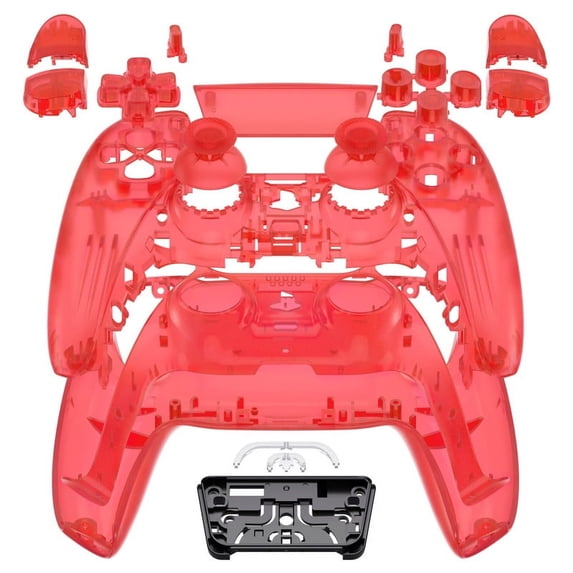 eXtremeRate Full Set Housing Shell with Buttons Touchpad Cover, Clear Red Custom Replacement Decorative Trim Shell Front Back Plates for ps5 Controller BDM-030/040