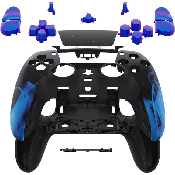 eXtremeRate Full Set Housing Shell with Buttons Touchpad Cover Compatible with ps5 Edge Controller, Blue Flame Replacement Decorative Trim Shell Front Back Plates Compatible with ps5 Edge Controller