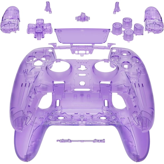 eXtremeRate Full Set Housing Shell w/ Buttons Touchpad Compatible with ps5 Edge Controller, Clear Atomic Purple Replacement Decorative Trim Shell Front Back Plates Compatible with ps5 Edge Controller