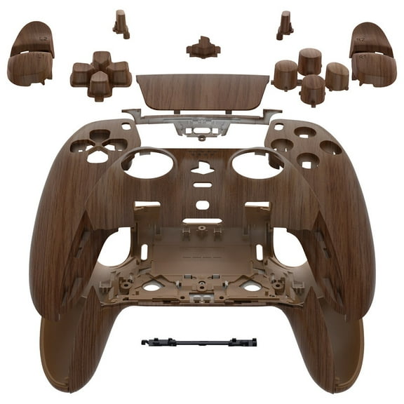 eXtremeRate Full Set Shell with Buttons Touchpad Cover Compatible with p s 5 Edge Controller, Wood Grain Replacement Decorative Trim Shell Front Back Plates Compatible with p-s-5 Edge Controller