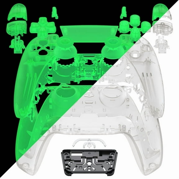 eXtremeRate Full Set Shell with Buttons Touchpad Cover, Glow in Dark - Green Custom Replacement Decorative Trim Shell Front Back Plates Compatible with p s 5 Controller BDM-030 BDM-040 BDM-050