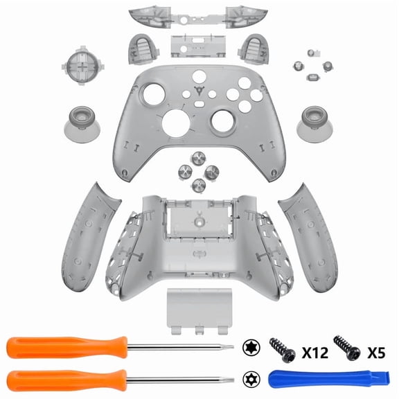 eXtremeRate Full Set Shell Buttons for Xbox Series X & S Controller, Clear Black Replacement Side Rails Grips Front Back Plate Cover for Xbox Core Wireless Controller [Controller NOT Included]