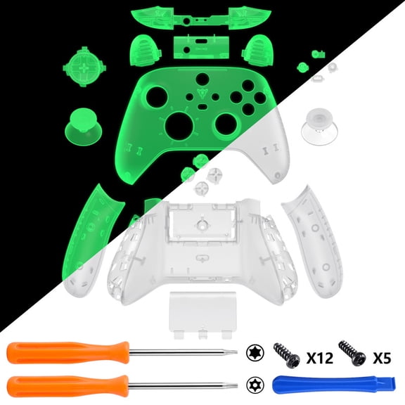 eXtremeRate Full Set Shell Buttons for Xbox Series X & S Controller, Glow in Dark - Green Replacement Side Rails Grips Front Back Plate Cover for Xbox Core Wireless - Controller NOT Included
